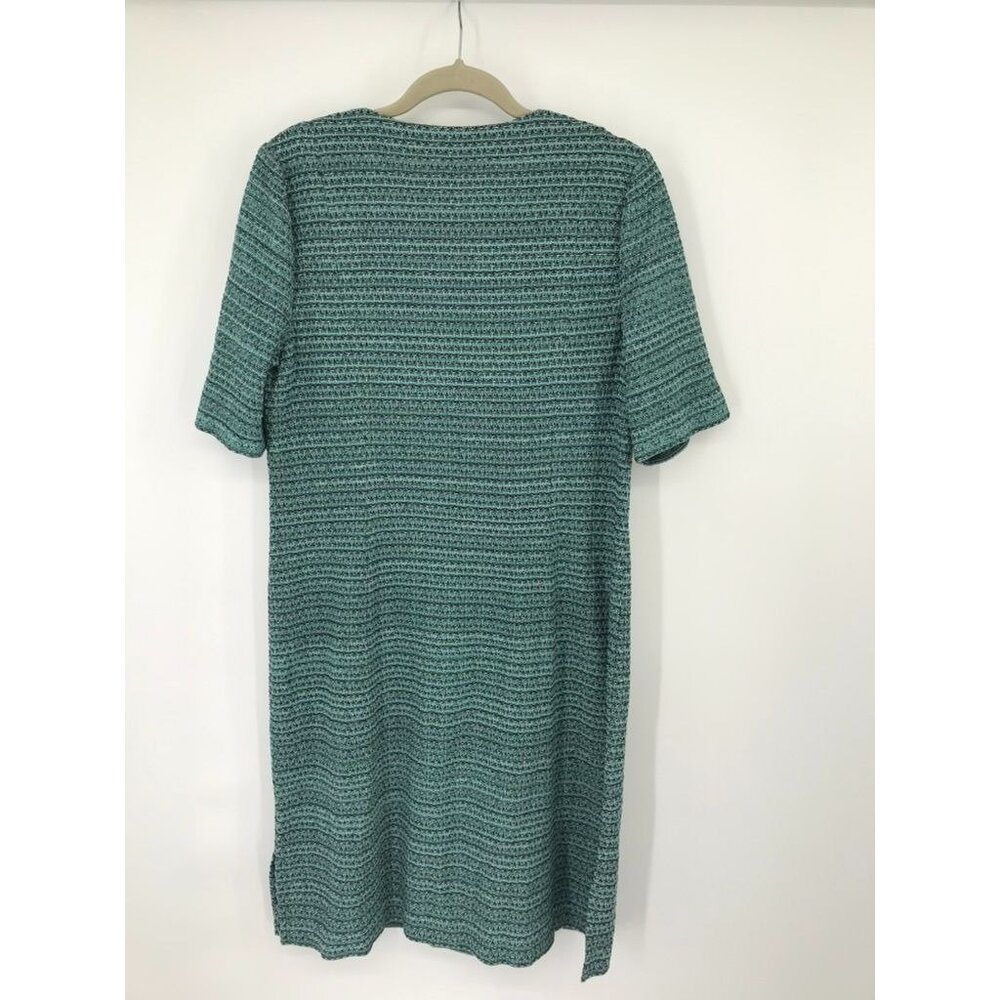 Misook Womens Green Knit Short Sleeve V-Neck Dress size medium Gold embellished - Picture 13 of 15
